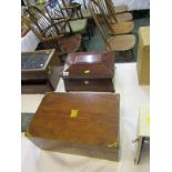 VICTORIAN ROSEWOOD NEEDLEWORK BOX, 30cm width; also Victorian walnut writing slope with brass