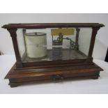 ANTIQUE BAROGRAPH, oak cabinet cased barograph by P. Harris & Co, drawer base with bevelled glass