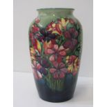 MOORCROFT, "Spring Flowers" pattern, 32cm blue ground vase, signed base mark