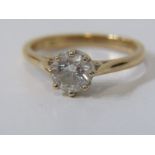 18CT YELLOW GOLD DIAMOND SOLITAIRE RING, principal round brilliant cut diamond measuring approx. 0.