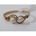 9ct YELLOW GOLD CULTURED PEARL RING, size L/M