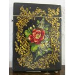 VICTORIAN CARD CASE, floral painted and gilded papier mache card case