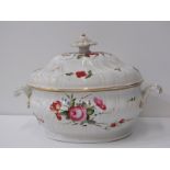 19th CENTURY DERBY TUREEN, attractive floral painted twin handled large tureen (base fracture)