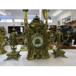 ANTIQUE ORNATE BRASS FRENCH BRACKET CLOCK, with coiled bar strike and a pair of similar twin