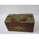 VICTORIAN TEA CADDY, walnut twin section tea caddy with brass engraved embellishments, 20cm width