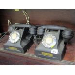 VINTAGE TELEPHONES, 2 black bakelite table telephones by Reliance
