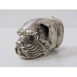 NOVELTY SILVER VESTA CASE, in the form of a bulldogs head, with red glass eyes