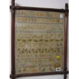 VICTORIAN SAMPLER, coloured needlework sampler by Kathleen Glanville, in period frame, 39cm x 32cm