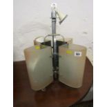 ART DECO LIGHTING, chrome and frosted glass 4 branch electrolier,