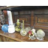 OIL LAMP PARTS, collection of antique and later oil lamp accessories, including bases and reservoirs