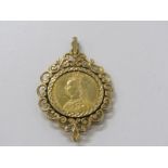FULL SOVEREIGN PENDANT, Victorian full sovereign dating 1887, in 9ct yellow gold pendant, approx.