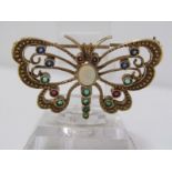 9ct YELLOW GOLD OPAL & STONESET BUTTERFLY BROOCH