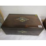 VICTORIAN ROSEWOOD WRITING BOX, inlaid with mother-of-pearl, 40cm width