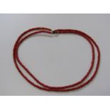 VINTAGE 2 STRING CORAL CHOKER STYLE NECKLACE