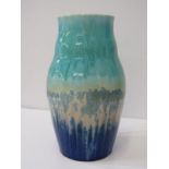 RUSKIN, blue slip glaze 29cm ovi-form vase