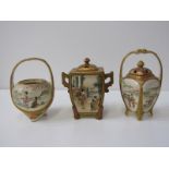 ORIENTAL CERAMICS, Satsuma signed square base lidded pot pourri vase, decorated with Geishas and
