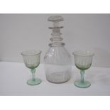 GEORGIAN GLASS, triple banded neck decanter; together with a pair of Continental soda glass boat