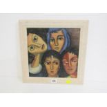 Oil painting on canvas board of 5 heads, 26 x 26cm