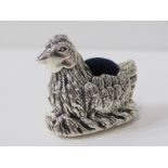 SILVER BROODY CHICKEN PIN CUSHION