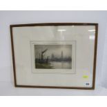 Claude H Rowbotham; a coloured proof etching of Westminster, signed and inscribed in pencil with