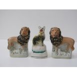 STAFFORDSHIRE POTTERY, pair of miniature lion and lamb figures, 9.5cm height; together with