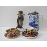 DAVENPORT, "Japan" pattern tea cup and saucer, a similar Derby cup and saucer, a Heubach otter a/f