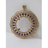 9ct YELLOW GOLD GARNET SET FULL SOVEREIGN PENDANT MOUNT, approx. 7.3 grams