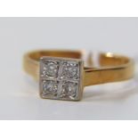 18ct YELLOW GOLD 4 STONE DIAMOND RING, size J, approx. 3.6 grams