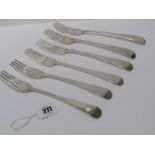 SET OF 6 GEORGIAN FORKS, Old English design, maker WD, possibly London 1804, 343 grams