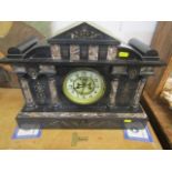 ANTIQUE BRACKET CLOCK, inlaid black marble architectural design mantel clock, open brocot