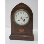 ANTIQUE BRACKET CLOCK, Edwardian inlaid mahogany arched top bracket clock, coiled bar strike, 26cm