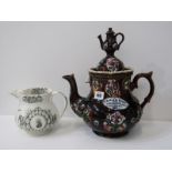 BARGEWARE TEAPOT, "What is home without Mother, 1889", (restored handle) 34cm height; also Wesley