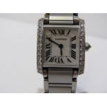LADY'S CARTIER TANK WRIST WATCH DIAMOND SET CASE, un-tested movement, comes with Cartier receipt for