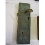 VINTAGE METALWARE, toilet door coin operated lock by Locwil, 32cm height