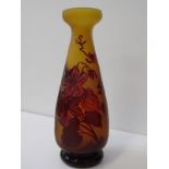 CAMEO GLASS, red cameo glass 32cm vase decorated with lilies, signed Galle