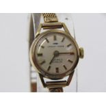 9ct YELLOW GOLD LADY'S WRIST WATCH on 9ct gold bracelet, mechanical manual wind movement, appears in