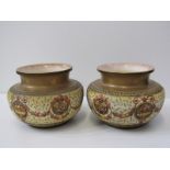 PAIR OF DOULTON BURSLEM POTS, "U.S. Patent" mark, decorated with fruit swags and gilded rims, 12cm