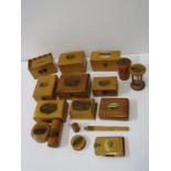 MAUCHLINE, collection of assorted mauchline giftware including money box, tape measure, vanity jars,