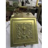 LATE VICTORIAN BRASS COAL HOD, with ornate rising lid & shovel, 40cm