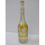 VICTORIAN GLASS, yellow cased etched glass decanter decorated with fruiting vine