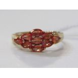 9ct YELLOW GOLD ORANGE SAPPHIRE CLUSTER RING, size M/N