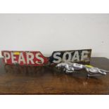 MOTORING, chrome Jaguar car mascot; also enamelled sign "Pears Soap", 46cm width