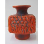 RETRO, Fohr Keramik West Germany, "Fat Lava" pottery orange glazed square vase, pattern no 383-19,