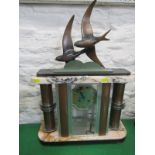 ART DECO, French Art Deco coloured marble and chrome mantel clock with swallow cresting, 58cm height