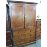 VICTORIAN MAHOGANY DRAWER BASE LINEN PRESS, wooden knop handles and plinth base, 112cm width