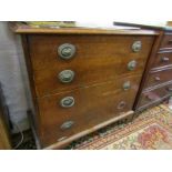 19th CENTURY INLAID MAHOGANY CHEST FACADE LIFT TOP COMMODE, brass ring drop handles and bracket