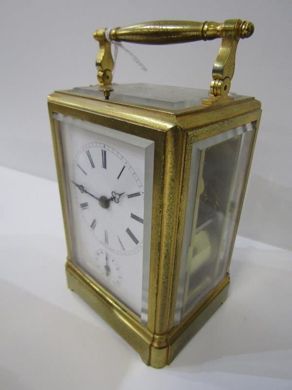 CARRIAGE CLOCK, repeater brass cased carriage clock by Grohe of Paris, with secondary alarm dial, - Image 2 of 5
