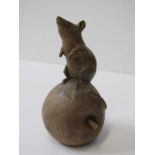 TREEN, signed carved sculpture of mouse on top of apple, 13cm height