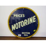 VINTAGE ADVERTISING, enamel circular wall sign "Price's Motorine Motor Oil", 36cm diameter