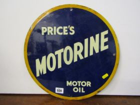 VINTAGE ADVERTISING, enamel circular wall sign "Price's Motorine Motor Oil", 36cm diameter